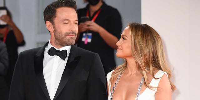 Ben Affleck and Jennifer Lopez attend the movie's red carpet "The last duel" during the 78th Venice International Film Festival on September 10, 2021 in Venice, Italy.