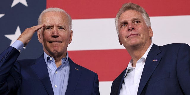President Biden participates in a campaign event with candidate for Governor of Virginia Terry McAuliffe, at Lubber Run Park in Arlington, Virginia, July 23, 2021. 