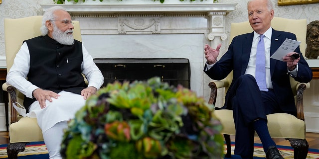 President Joe Biden meets with Indian Prime Minister Narendra Modi in the Oval Office on Sept. 24, 2021.