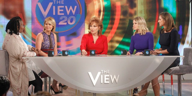 From left to right: Whoopit Goldberg, Candace Cameron Bure, Joy Behar, Sara Haines and Paula Faris on ‘The View.’