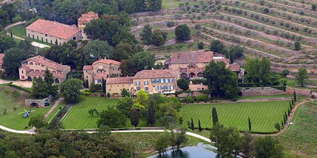 An aerial view taken on May 31, 2008 in Le Val, southeastern France, shows the Chateau Miraval, a vineyard estate owned by US businessman Tom Bove. 