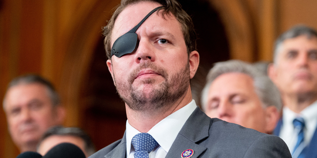 Rep. Dan Crenshaw, R-Texas, speaks alongside fellow Republicans during a press conference at the US Capitol in Washington, D.C. Aug. 31, 2021.