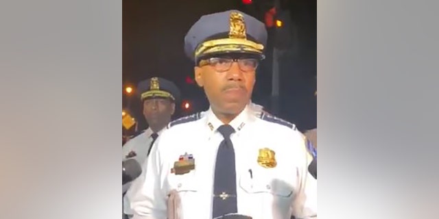 FILE- D.C. Police Chief Robert Contee speaks during a press conference earlier this year. 