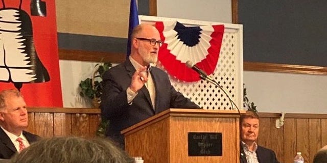 Navy SEAL veteran Derrick Van Orden launches his second campaign for the House in Wisconsin's 3rd Congressional District, on April 10, 2021 in Merrillan, Wisc.