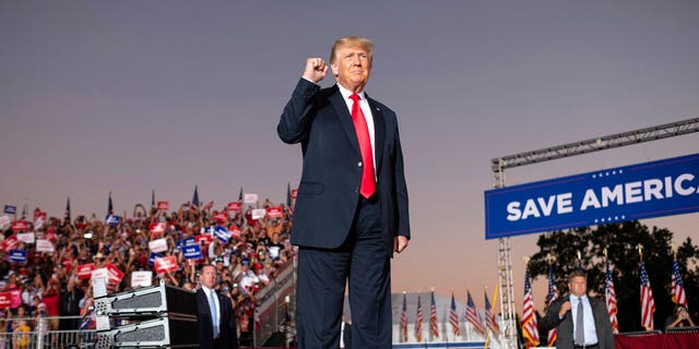 Former President Donald Trump greets supporters at his Save America rally in Perry, Ga., Saturday, September 25, 2021. (AP Photo / Ben Gray)