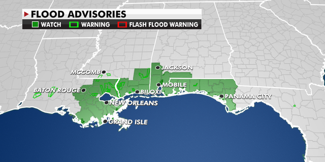 Flood advisories over the Southeast