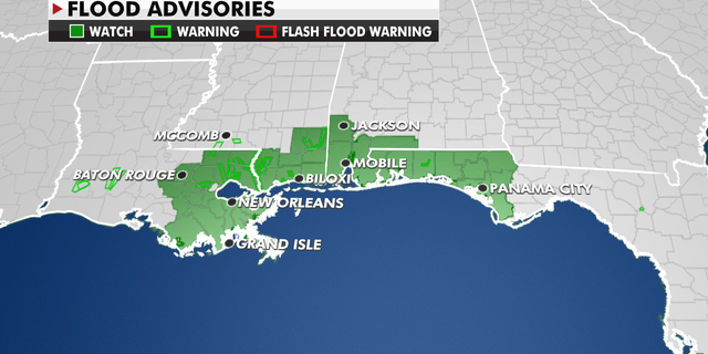 Flood advisories over the Southeast