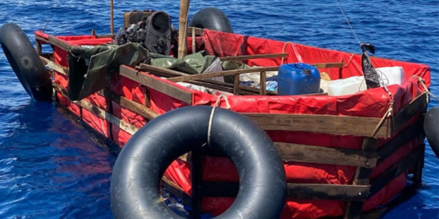 An empty raft several miles off the coast of Florida.