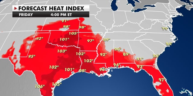 Forecast Heat Index on Friday, September 3, 2021. 