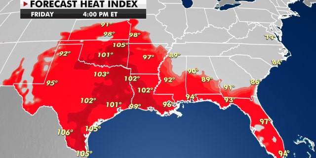 Forecast Heat Index on Friday, September 3, 2021.