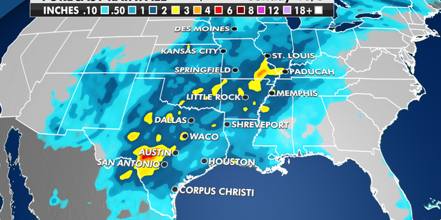 Forecast rainfall across the Central U.S.