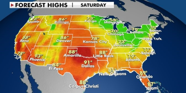 Forecast highs for Saturday