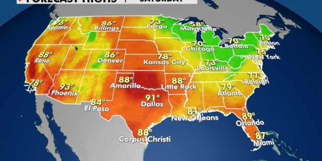 Forecast highs for Saturday
