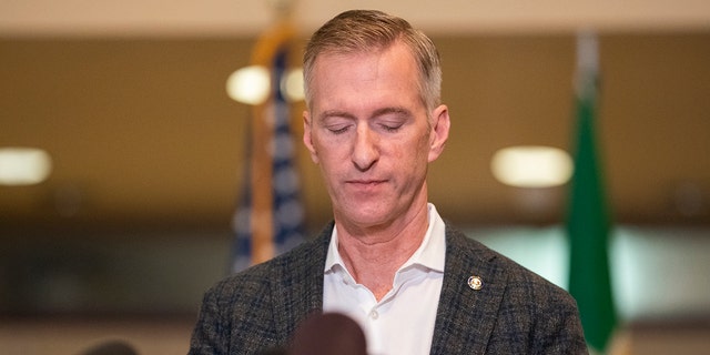 Portland Mayor Ted Wheeler speaks at Town Hall on August 30, 2020 (Getty Images)