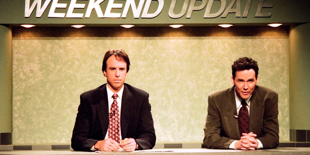 Kevin Nealon and Norm Macdonald during "Weekend Update" May 14, 1994.