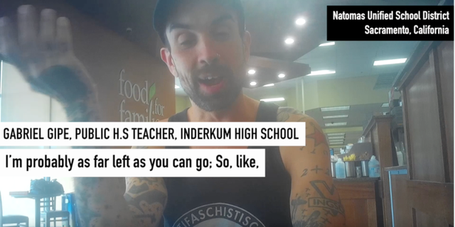 This screengrab from a Project Veritas video shows Inderkum High School teacher Gabriel Gipe discussing his political beliefs.