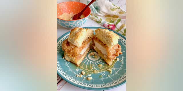Buttermilk is not only used to make the biscuits, but it's also used in the chicken marinade as well.