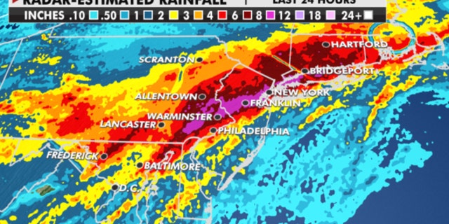 Radar-estimated rainfall in the last 24 hours