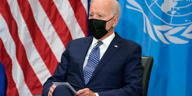 President Biden meets with United Nations Secretary General Antonio Guterres at the Intercontinental Barclay Hotel during the United Nations General Assembly, Monday, Sept. 20, 2021, in New York. (AP Photo/Evan Vucci)
