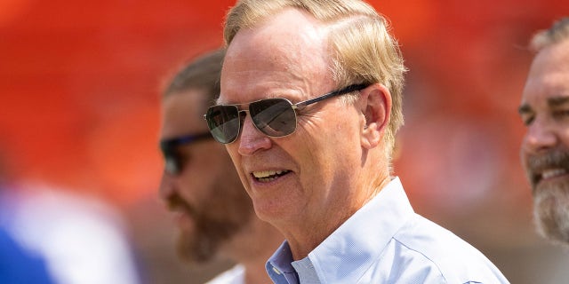 New York Giants president John Mara watches warmups before a game against the Cleveland Browns at FirstEnergy Stadium.