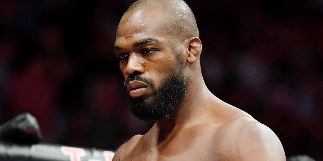 Jul 6, 2019; Las Vegas, NV, USA; Jon Jones (red gloves) before his fight against Thiago Santos (not pictured) at T-Mobile Arena.