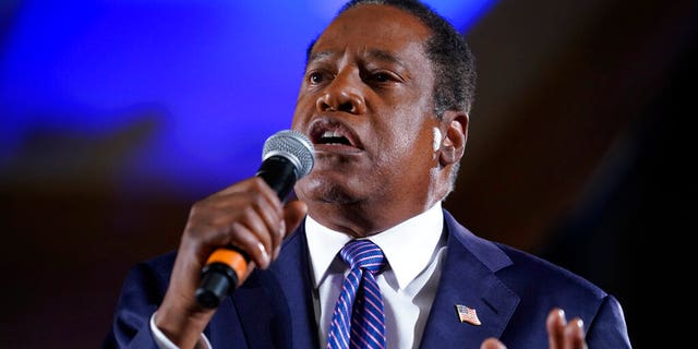 Republican conservative radio host Larry Elder speaks to supporters after losing the California governor's recall election on Tuesday, September 14, 2021 in Costa Mesa, Calif.  national battle front on issues ranging from COVID-19 restrictions to climate change.  (AP Photo / Ashley Landis)