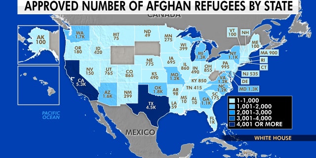 Approved number of Afghan refugees by state according to the White House. (Fox News)