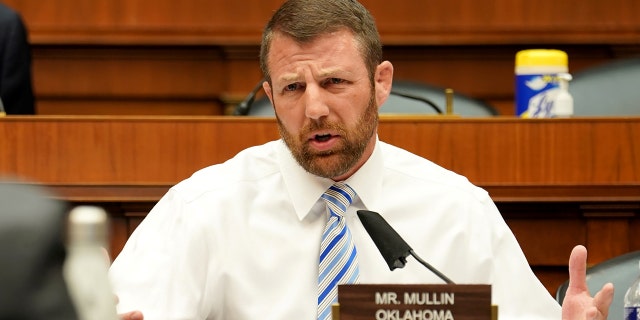 Rep. Markwayne Mullin, R-Okla., asks questions during a House Energy and Commerce Subcommittee on Health hearing to discuss protecting scientific integrity in response to a COVID-19 outbreak on Capitol Hill in Washington, May 14, 2020.  