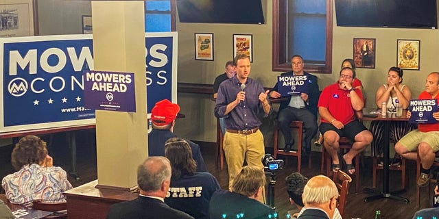 Former Trump State Department official Matt Mowers launches his second straight campaign for the House in New Hampshire's 1st Congressional District, on Sept. 8, 2021, in Manchester, N.H.