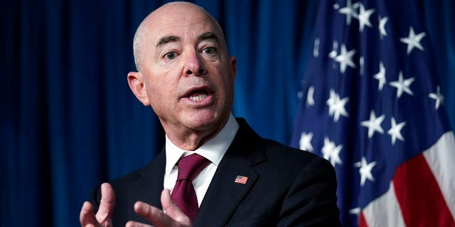 Homeland Security Secretary Alejandro Mayorkas briefs reporters on Sept. 3, 2021.