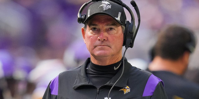 Minnesota Vikings head coach Mike Zimmer against the Denver Broncos in the second quarter at U.S. Bank Stadium Aug 14, 2021, a Minneapolis, Minnesota.
