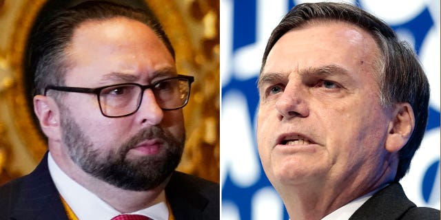 Jason Miller, left, reportedly met with Brazilian president Jair Bolsonaro, right, while in Brazil for a CPAC (Conservative Political Action Conference) that ran from Sept. 3 to 4, along with Eduardo Bolsonaro (a son of the president), and former chancellor Ernesto Araujo.
