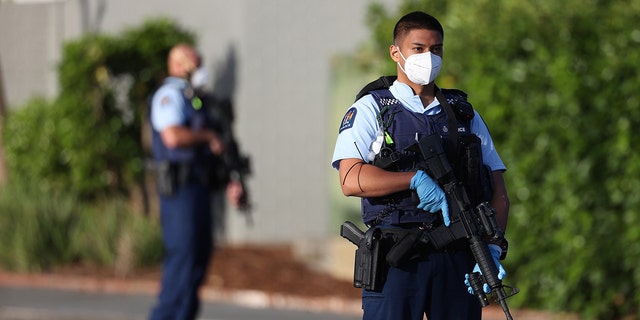 Armed police patrol the area around Countdown LynnMall after a mass stabbing incident on Sept. 3, 2021 in Auckland, New Zealand. (Getty Images)