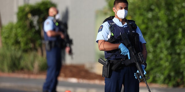 Armed police patrol the area around Countdown LynnMall after a mass stabbing incident on Sept. 3, 2021 in Auckland, New Zealand. (Getty Images)