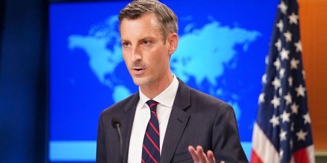 US State Department spokesman Ned Price holds a press briefing on Afghanistan at the State Department in Washington, DC, August 16, 2021. Price called U.S. talks with the Taliban "candid and professional" in a Sunday statement. (Photo by KEVIN LAMARQUE/POOL/AFP via Getty Images)