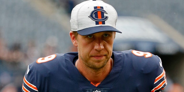 Chicago Bears quarterback Nick Foles leaves the field after their game against the Buffalo Bills on August 21, 2021 at Soldier Field in Chicago. 