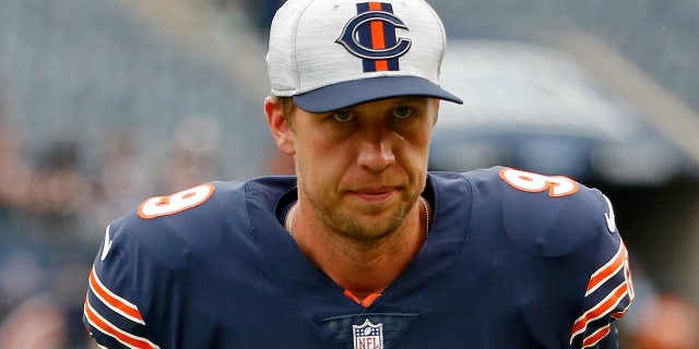Chicago Bears quarterback Nick Foles walks off the field after their game against the Buffalo Bills Aug 21, 2021, at Soldier Field in Chicago.