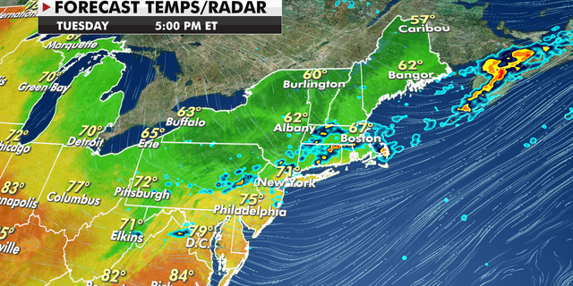 Forecast temperatures for the Northeast