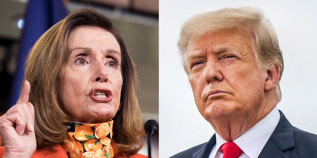 Left: House Speaker Nancy Pelosi. Right: Former President Donald Trump