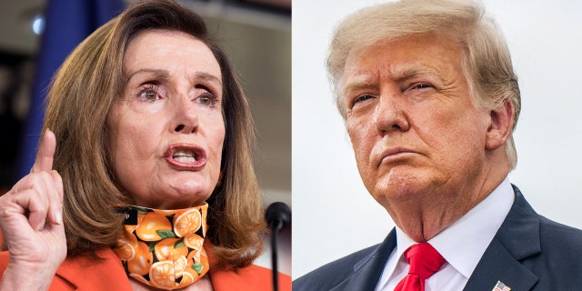 Left: Former House Speaker Nancy Pelosi. Right: Former President Trump.