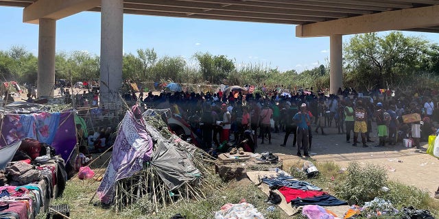 Sept. 18, 2021: Migrants camp under the International Bridge in Del Rio. (Rep. Pfluger.)