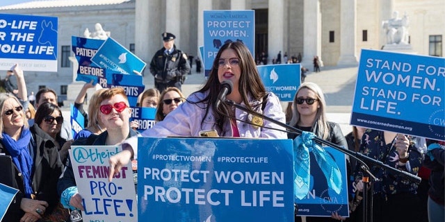 Terrisa Bukovinac speaks in front of the Supreme Court. Photo credit Terrisa Bukovinac.