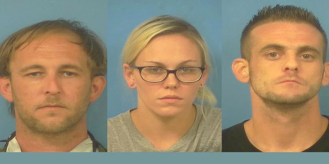 Brad Mehn, left, Heather Pate, middle, and Kevin Dent, right, have all been charged by the Nye County Sheriff's Office for kidnapping and Brad Mehn with murder for allegedly shooting Roy Jaggers.