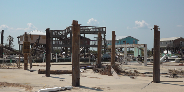 Only the stilts of a house remain after Hurricane Ida made landfall 10 miles from Grand Isle. 