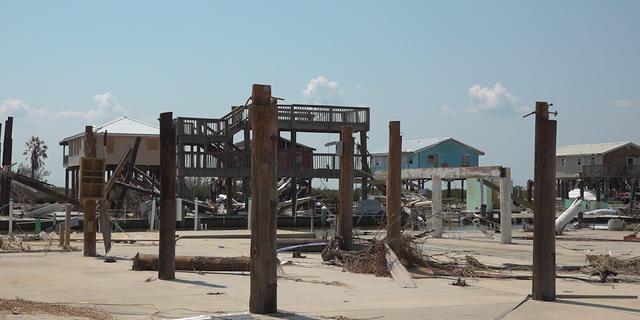 Just the stilts of a home remain after Hurricane Ida made landfall 10 miles from Grand Isle.