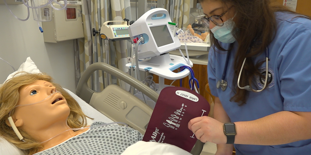 Senior level nursing student Francesa Circosta practices nursing skills. (Jayla Whitfield/Fox News)