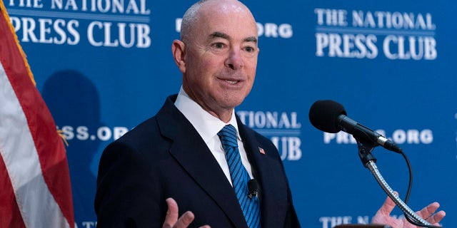 Secretary of Homeland Security Alejandro Mayorkas speaks during a news conference at The National Press Club in Washington Sept. 9, 2021. (AP Photo/Jose Luis Magana)