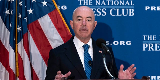 Secretary of Homeland Security Alejandro Mayorkas speaks during a news conference at The National Press Club in Washington, on Thursday, Sept. 9, 2021. (AP Photo/Jose Luis Magana)