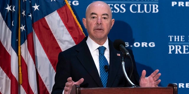 Secretary of Homeland Security Alejandro Mayorkas speaks during a news conference at The National Press Club in Washington, on Thursday, Sept. 9, 2021. (AP Photo/Jose Luis Magana)