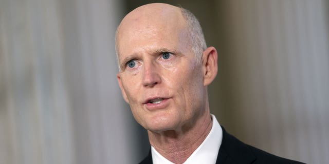 Senator Rick Scott, a Republican from Florida, speaks during a television interview at the Russell Senate Office building in Washington, D.C., U.S., on Wednesday, Nov. 11, 2020. 